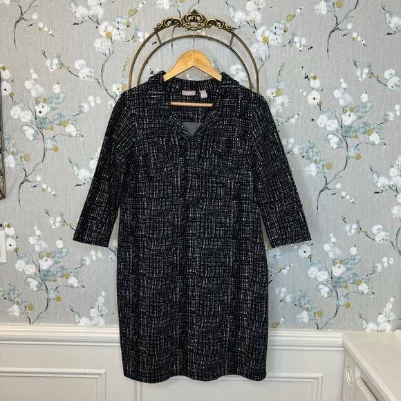 Chico's Black and White Sheath Collared Dress - Size 1 - Picture 1 of 7